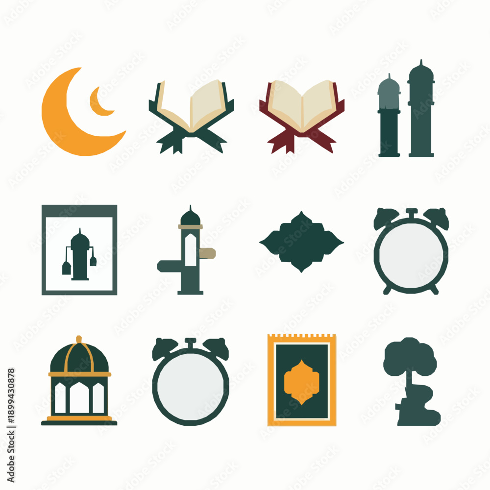 Obraz premium Minimal black Ramadan checklist icon vector set on white background