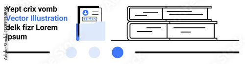 Books stacked for study, document with profile details, decorative elements. Ideal for education, knowledge, reading, research, organization, editorial and a simple landing page