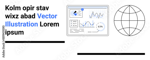 Data analysis, global networks, business solutions, digital tools, education, innovation. ion of dashboard with charts and globe. Data analysis and global networks concepts for insights