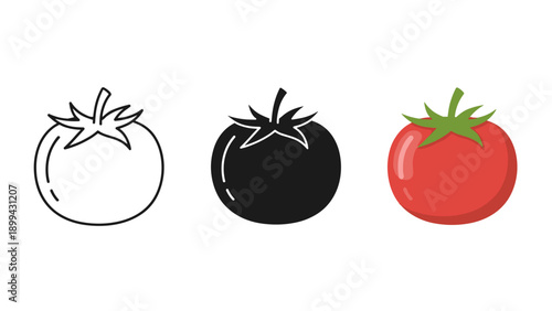 A black and white and a red tomato on a white background Vector