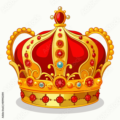 Shiny 3d render of a royal golden crown isolated on white background as a luxury jewelry symbol representing king, queen, and royalty authority in a success kingdom