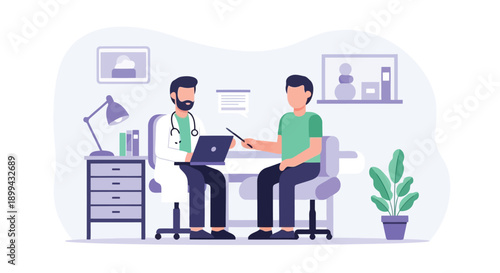 Vector illustration of two businessmen working together on laptop at office desk, for website, presentation or marketing material, Isolated on transparent background, png