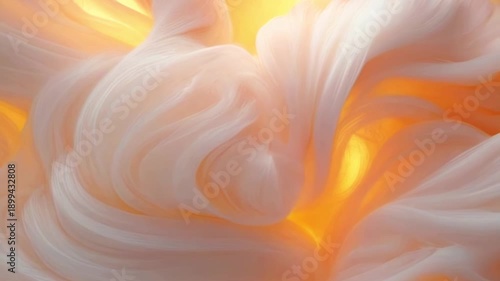 Luminous fibers slowly ripple and flow into each other. Cream and honey tones create a cozy glow that accentuates abstract shapes