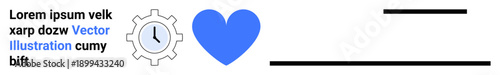 Time management, productivity, personal efficiency, passion projects, work-life balance, love for systems. Gear and clock next to a blue heart shape. Time management and productivity concepts