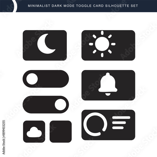Set of Minimalist Dark Mode Toggle Silhouette Icons