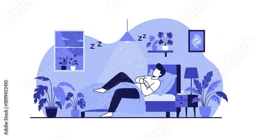 Good Sleep Hygiene Illustration Showing Relaxing Bedtime Routine at Home
