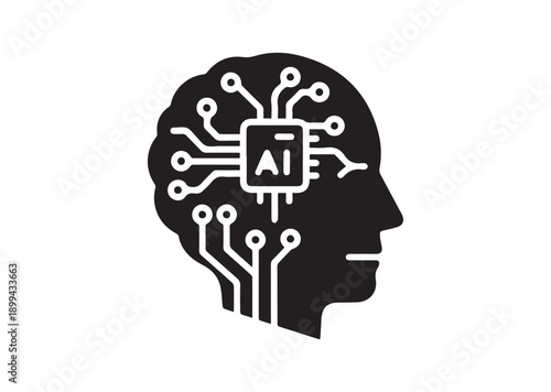 Artificial intelligence AI pictogram Icon, Editable Solid Vector Illustration