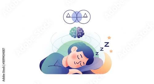 Modern Flat Vector Illustration of Healthy Sleep Lifestyle, Sleeping Woman with Brain and Heart Balance Concept