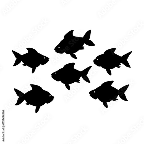 A seamless collection of black fish and shark silhouettes in a vector illustration design featuring sea animals and wildlife patterns for nature and aquarium art