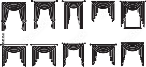A comprehensive collection of elegant curtain and drape silhouette designs, perfect for various window treatment concepts and home interior decorations