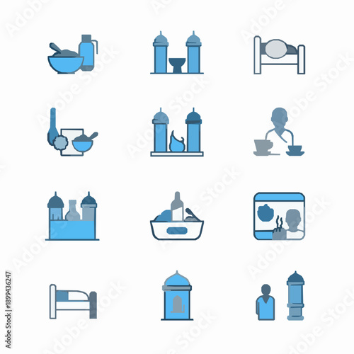 ramadan, routine, flowchart, daily, fasting, islamic, islam, muslim, schedule, timeline, prayer, suhoor, iftar, taraweeh, imsak, worship, religion, faith, spiritual, clock, calendar, arrows, process, 