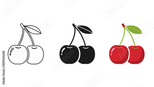 A set of three cherries in different colors Vector