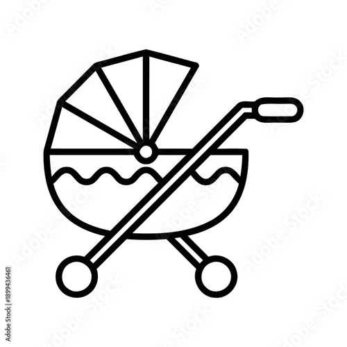 Baby stroller icon, symbol for infant transport, parenting, travel with children, and family outings, classic pram design representing childcare and mobility for babies