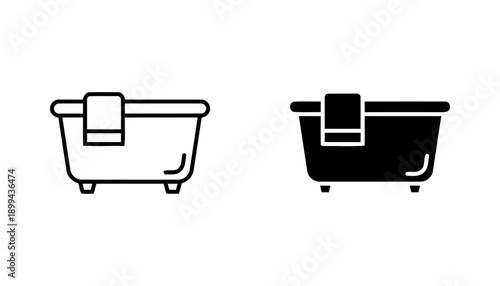 bathtub icon set outline and solid fill style modern minimalist vector illustration with towel on side