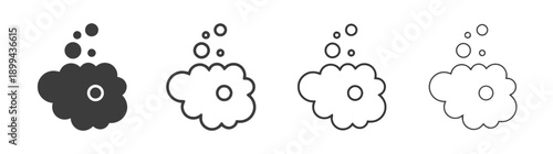 Bubbles icon set with cloud shape solid and outline variations representing clean air freshness soap water or steam isolated on white background graphic elements