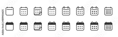 Calendar icons collection, featuring outline and filled designs, depicting planning, scheduling, important dates, appointments, and reminders, ideal for digital 
