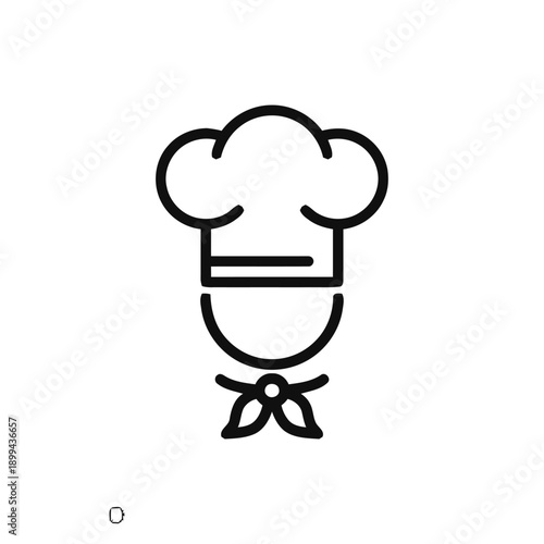 Chef hat and bandana line art icon symbolizing culinary profession and cooking expertise for restaurant kitchens and food service industry with professional attire and headwear