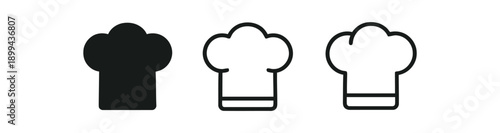 Collection of chef hats, featuring a solid black icon, and two outline styles for cooking and culinary design elements