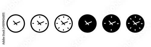 Collection of clock icons representing time and duration, with various styles from minimalist outline to solid black circle shapes