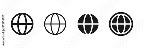 Collection of different globe icons representing internet and global connections on white background, simple and modern vector illustrations