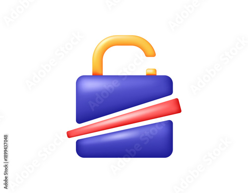 A data hacking concept. 3D style illustration of a cut padlock, a broken padlock. Security and protection system breach. Password issue. Data breach and cybercrime. Symbol, element, icon. purple