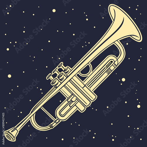 A shiny gold saxophone and brass trumpet with musical notes, a jazz wind instrument isolated on black background for an orchestra or band musician
