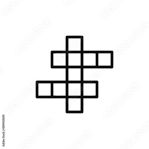 Crossword puzzle grid with black squares and empty cells forming intersecting words for brain teaser and word game concept in simple outline design