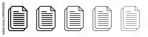 Document icon set, stack of papers symbolizing information, notes and records, line art and solid styles for data management