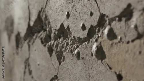 Close-up texture of a cracked and weathered concrete wall, revealing rough surfaces and small imperfections