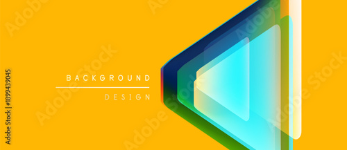 Bright yellow backdrop features layered geometric shapes. Gradient colors create modern visual effect. Minimalist design emphasizes form, texture.