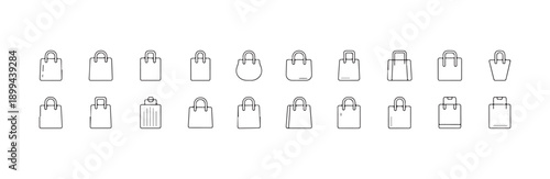 Set of 20 various shopping bag outline icons vector isolated on white background, suitable for online retail