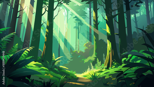 A whimsical person with a retro camera head and a red bandana stands amidst colorful abstract plant shapes and radiant starbursts, capturing a unique creative moment.