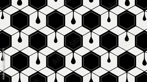 A vibrant blue ocean wave crashes with white foam, rendered in a mosaic-like, stained-glass illustration style against an orange sky filled with geometric stars and circles.