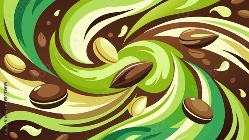 A vibrant blue ocean wave crashes with white foam, rendered in a mosaic-like, stained-glass illustration style against an orange sky filled with geometric stars and circles.