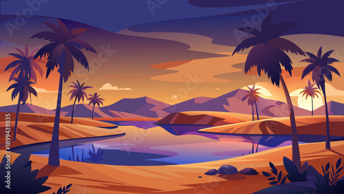 A vibrant blue ocean wave crashes with white foam, rendered in a mosaic-like, stained-glass illustration style against an orange sky filled with geometric stars and circles.