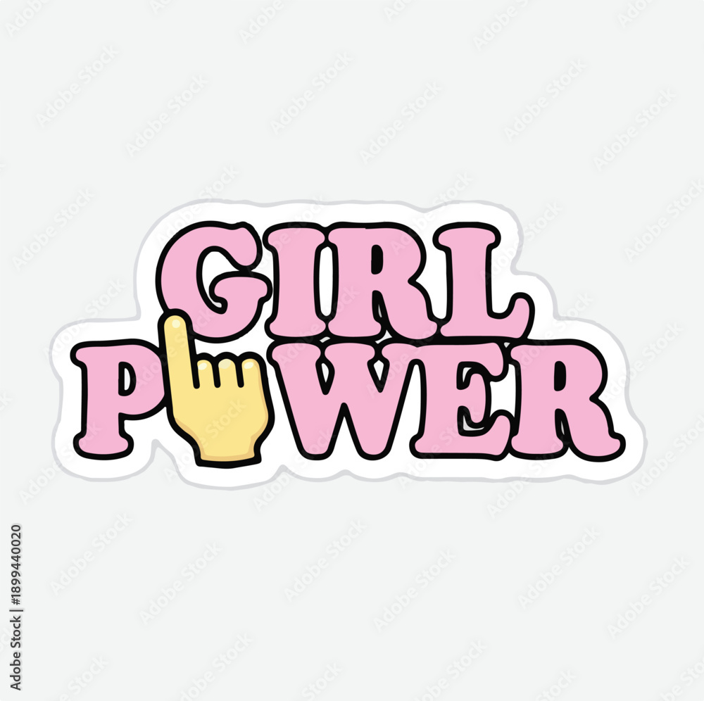 Obraz premium Girl Power – Bold Pink Typography with Yellow Hand Icon and Playful Feminist Empowerment Design for Stickers and Apparel