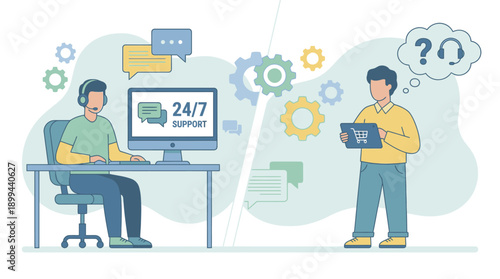 Customer Support Representatives Using Technology.