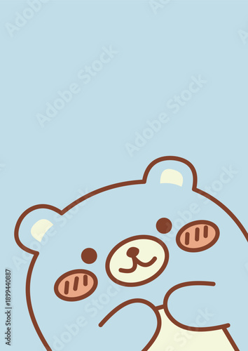 Adorable Light Blue Cartoon Bear Peeking - Cute Kawaii Illustration