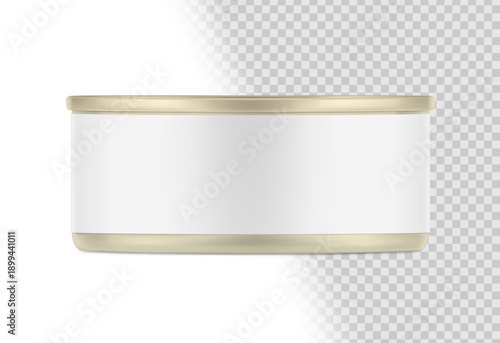Hight realistic can mockup for preserved food, pet food. Vector illustration isolated on white and transparent background. Easy to use for presentation your product, idea, design. EPS10.