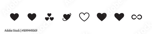 Set of various solid and outline heart pictograms for dating application interface or romantic concept