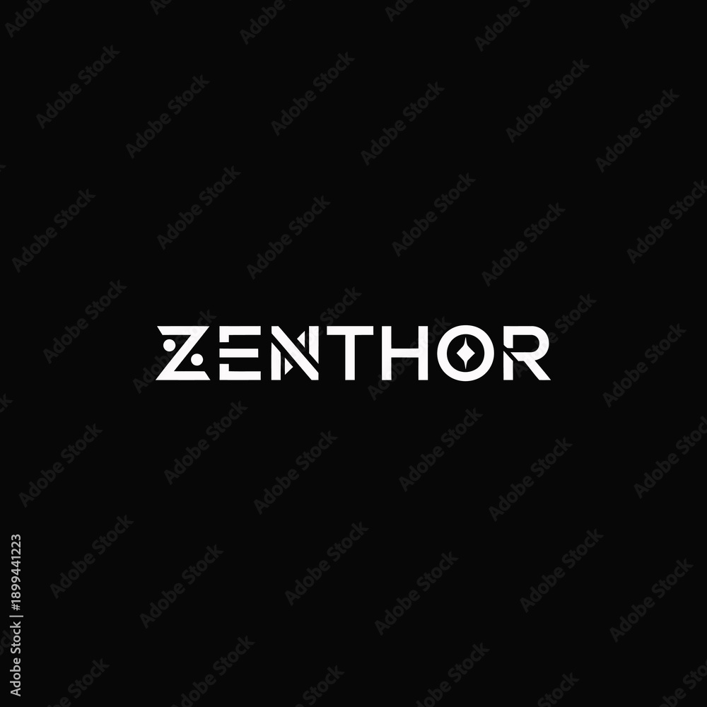 Fototapeta premium ZENTHOR Modern Geometric Logo Design on Black Background - Abstract Brand Identity