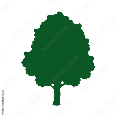 Single tree silhouette icon, flat vector design, solid forest green color on white background.