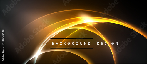 Abstract golden lines create dynamic light effect. Dark background emphasizes bright curves, modern design element.