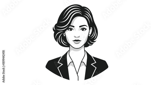 Professional avatar illustration of a woman with short styled hair wearing a dark business blazer in a clean line art style.