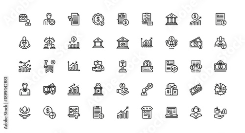 Financial Icons Set: Business, Finance, Banking, Investment, Analytics, Growth, Money