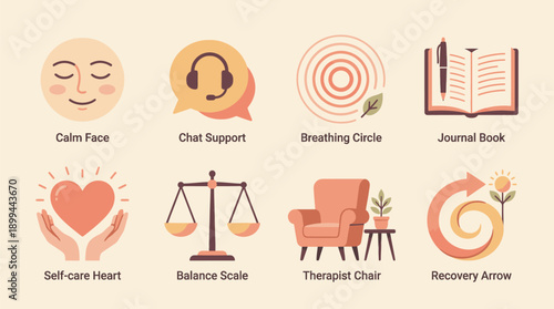 Collection of Mental Health and Wellness Icons.