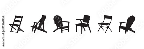 Collection of six different outdoor chair silhouettes in black, ideal for various leisure activities and settings
