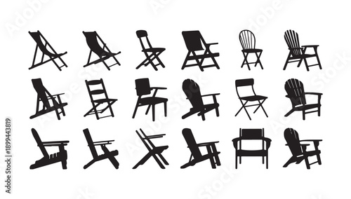 Various outdoor chairs vector silhouette collection different types of garden patio and beach furniture