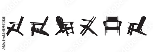 Assortment of six distinct outdoor chair silhouettes presented in black, perfect for relaxing in various outdoor spaces