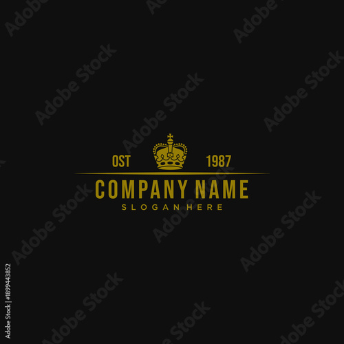 Golden Crown Logo Template with Vintage Royal Design on Black Background